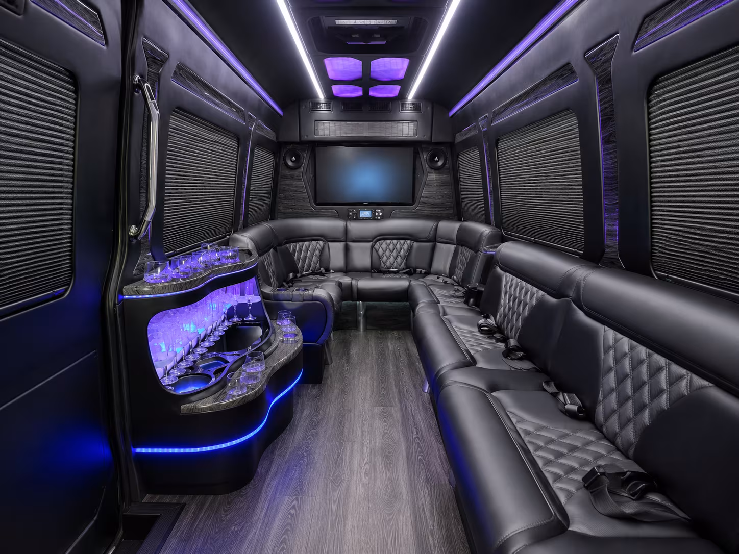 johns creek 40 passenger party bus interior